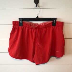 Nike red/orange shorts with liner, size L